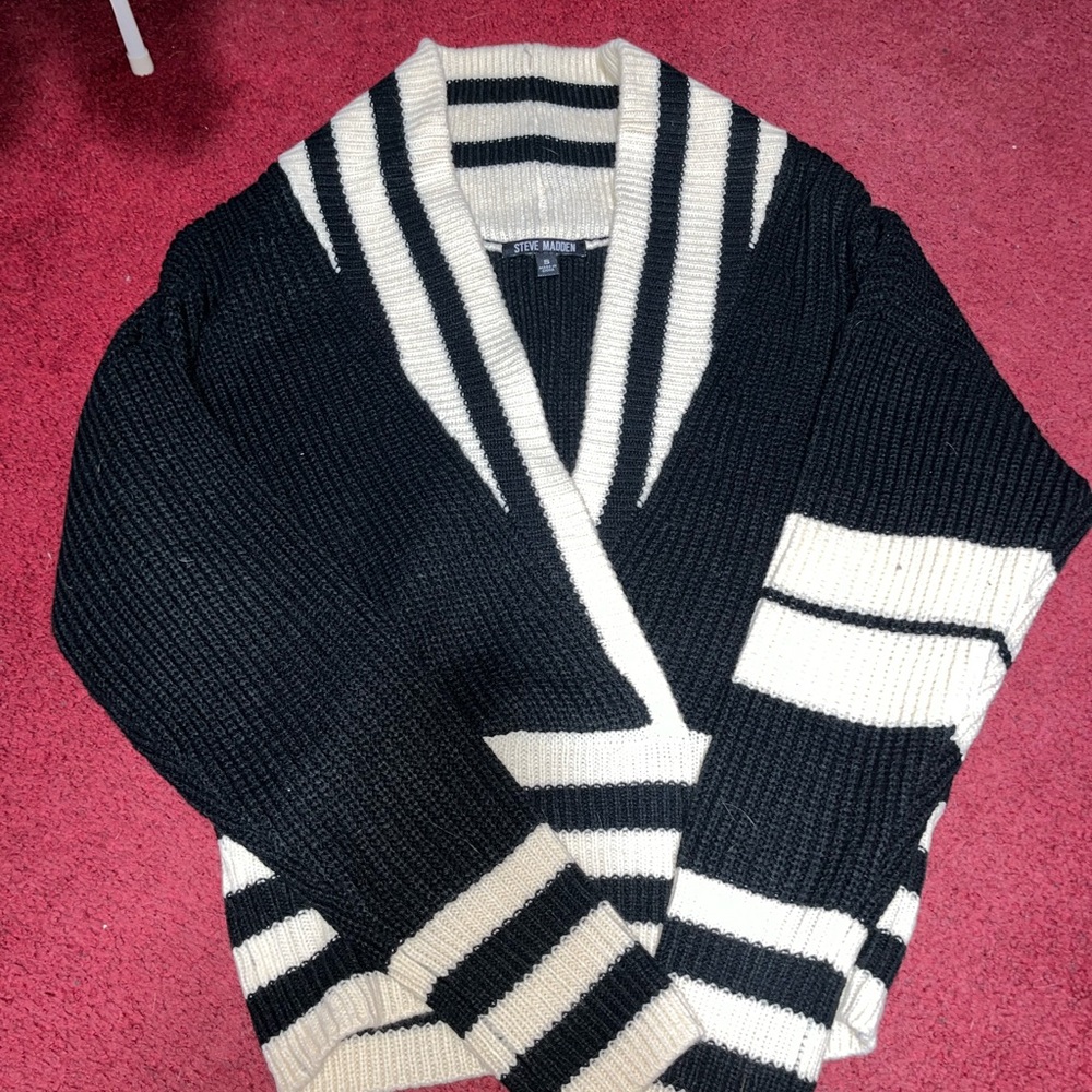 Steve Madden Black and Cream Striped Cardigan